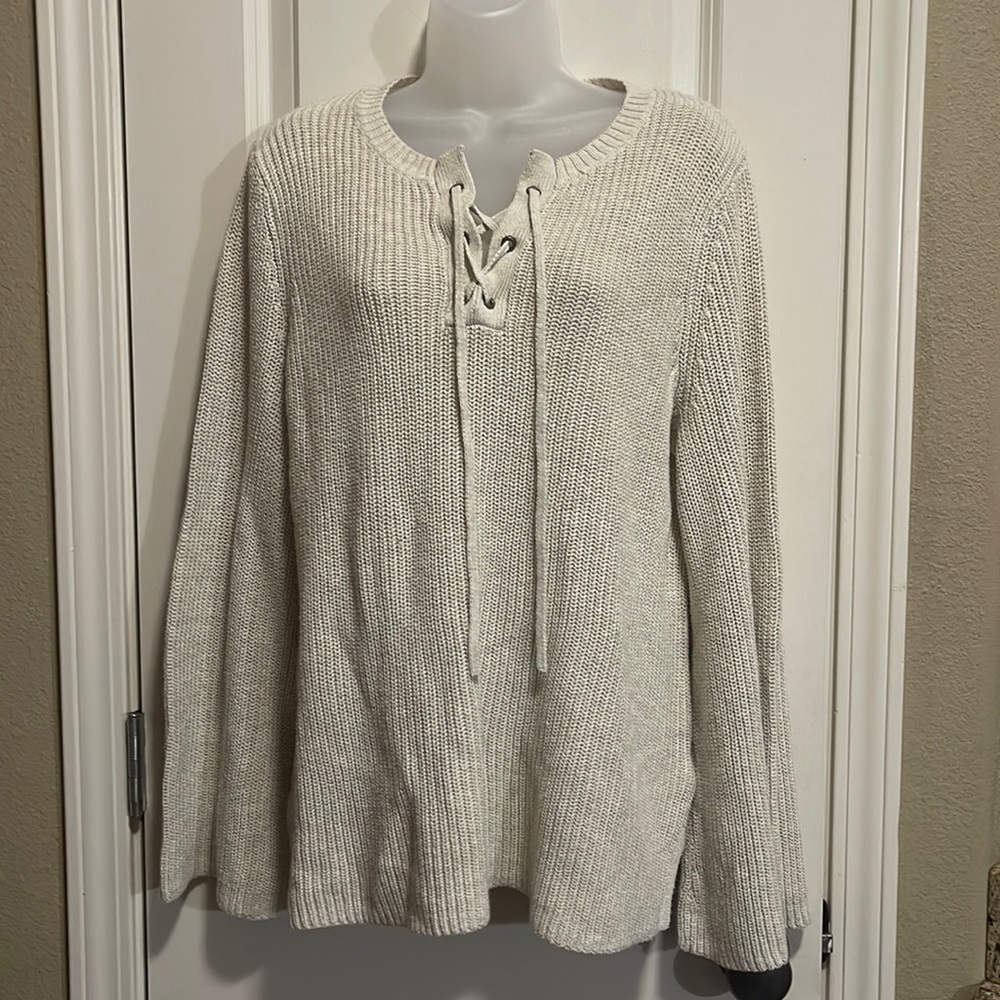 Oatmeal Cream lace up neck sweater size XL